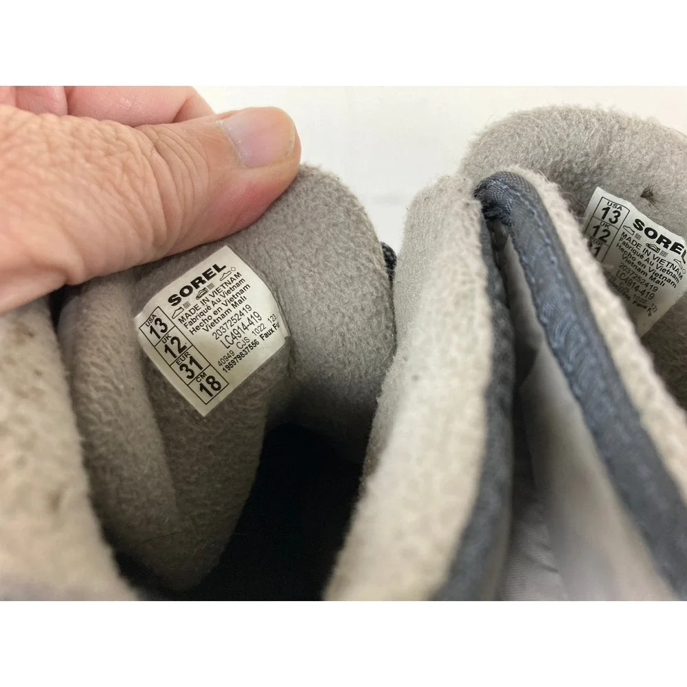 Sorel Kids Boys Girls Sz 13 Gray Navy Blue Waterproof Insulated Snow Boots